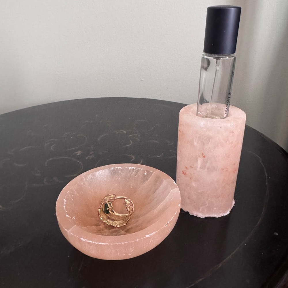Pink Stone Bowl and Candle or Trinket Holder Set